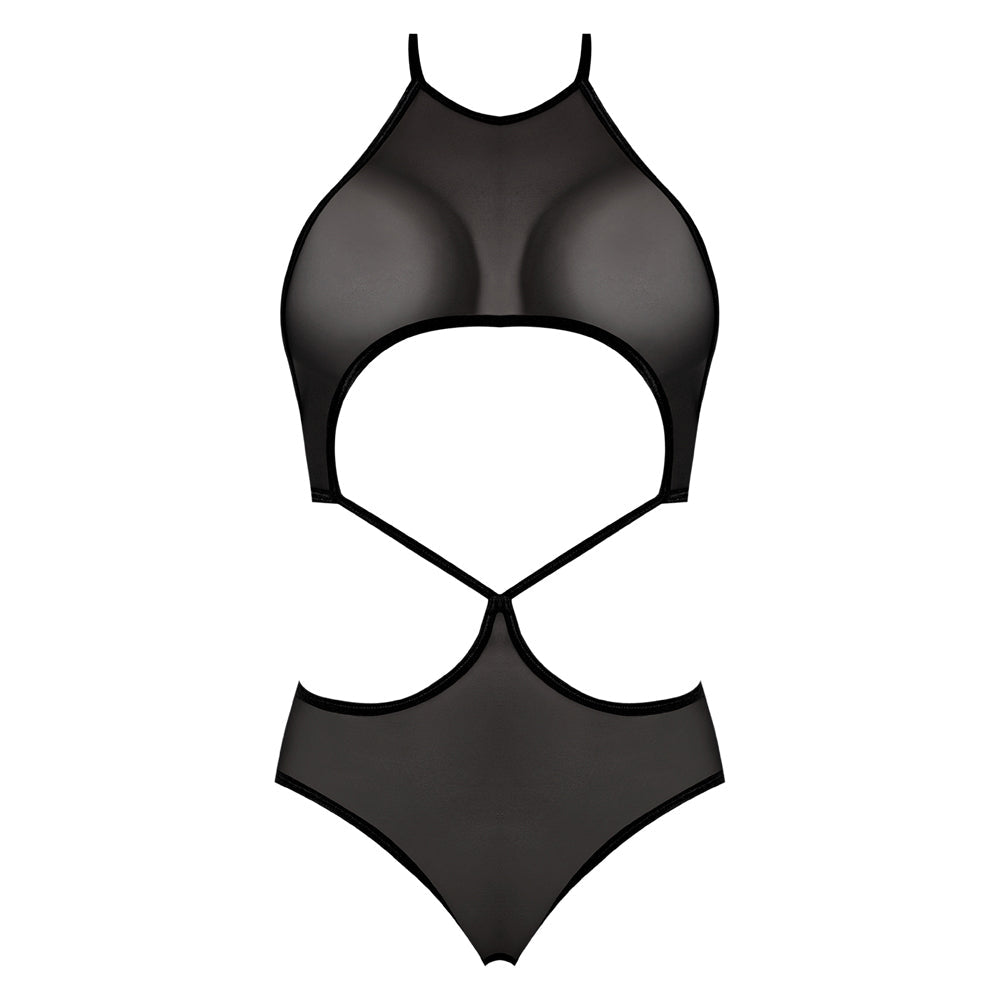 Magic Silk Forever Mesh Crotchless Underboob Teddy With Split Back Black S/M - Fantasies Boutique