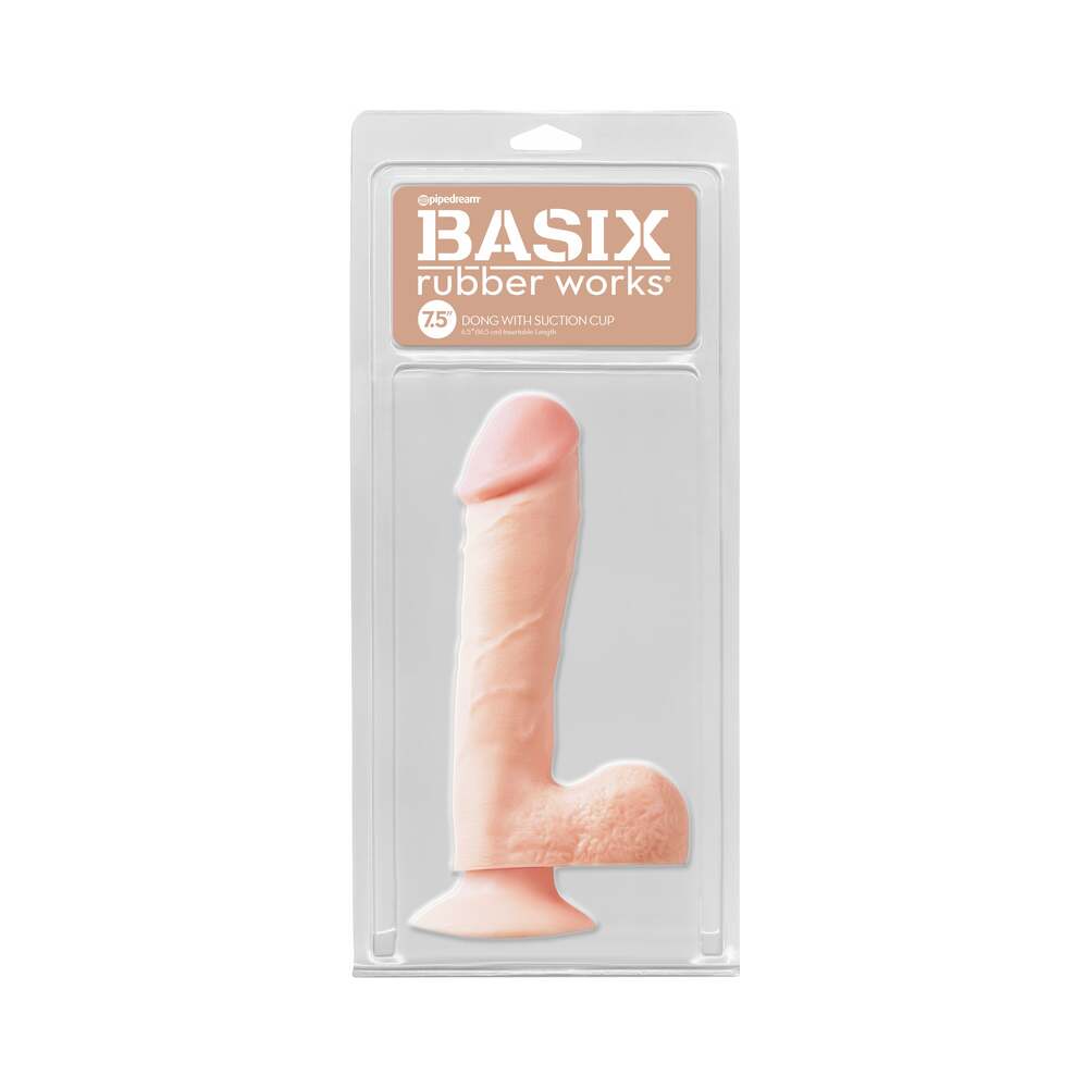 Basix Rubber Works 7.5 in. Dong With Balls & Suction Cup Beige - Fantasies Boutique