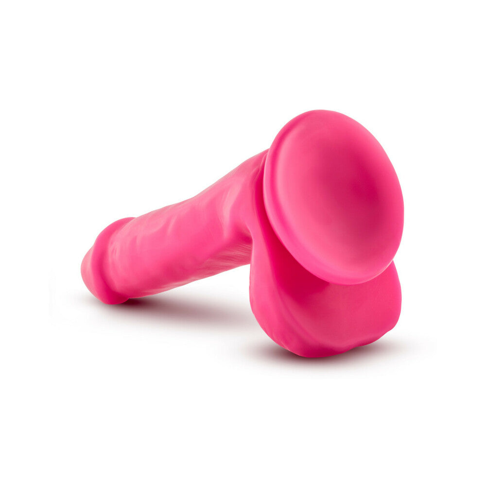 Neo Elite 6 in. Silicone Dual Density Dildo with Balls Neon Pink - Fantasies Boutique