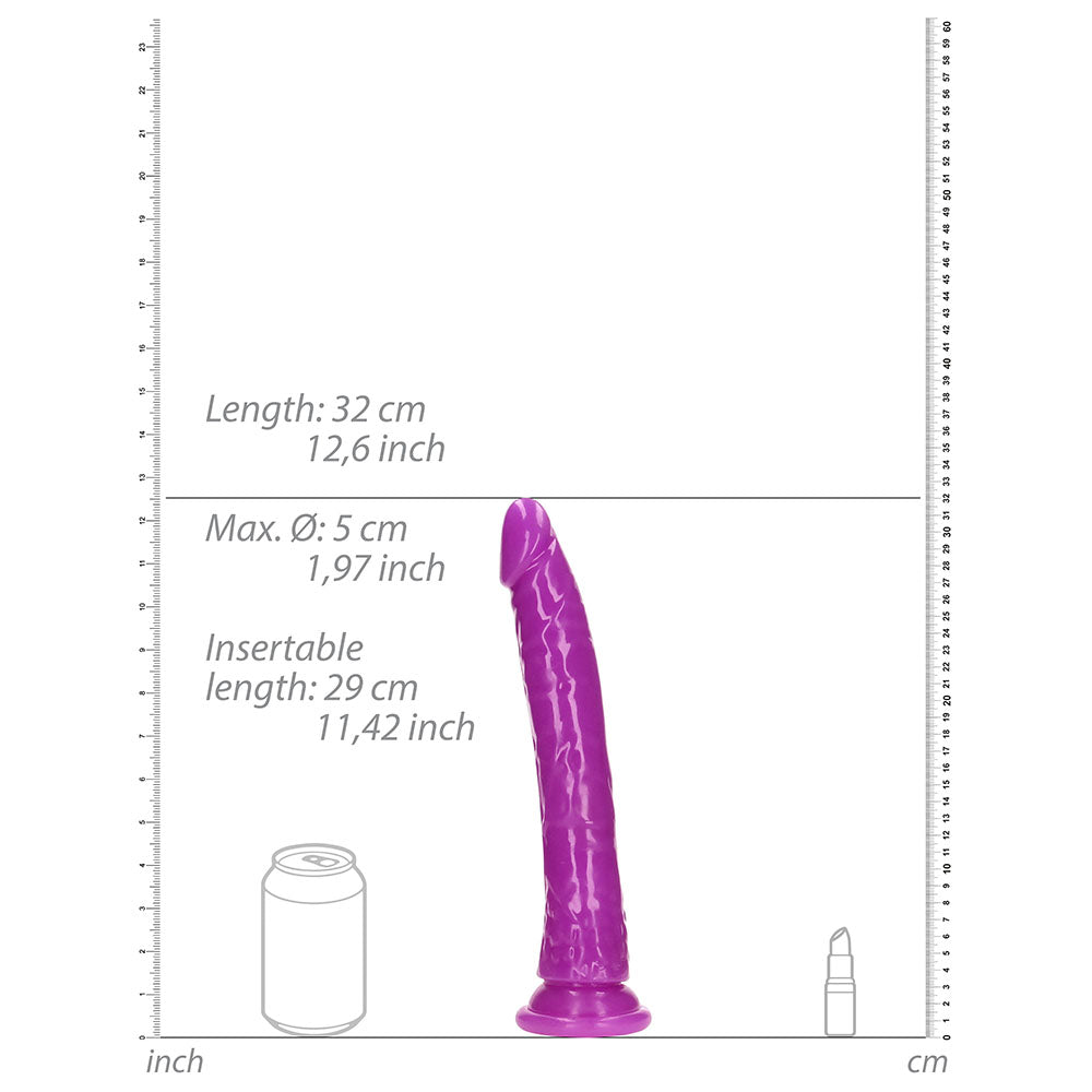 RealRock Glow in the Dark Slim 11 in. Dildo Neon Purple - Fantasies Boutique