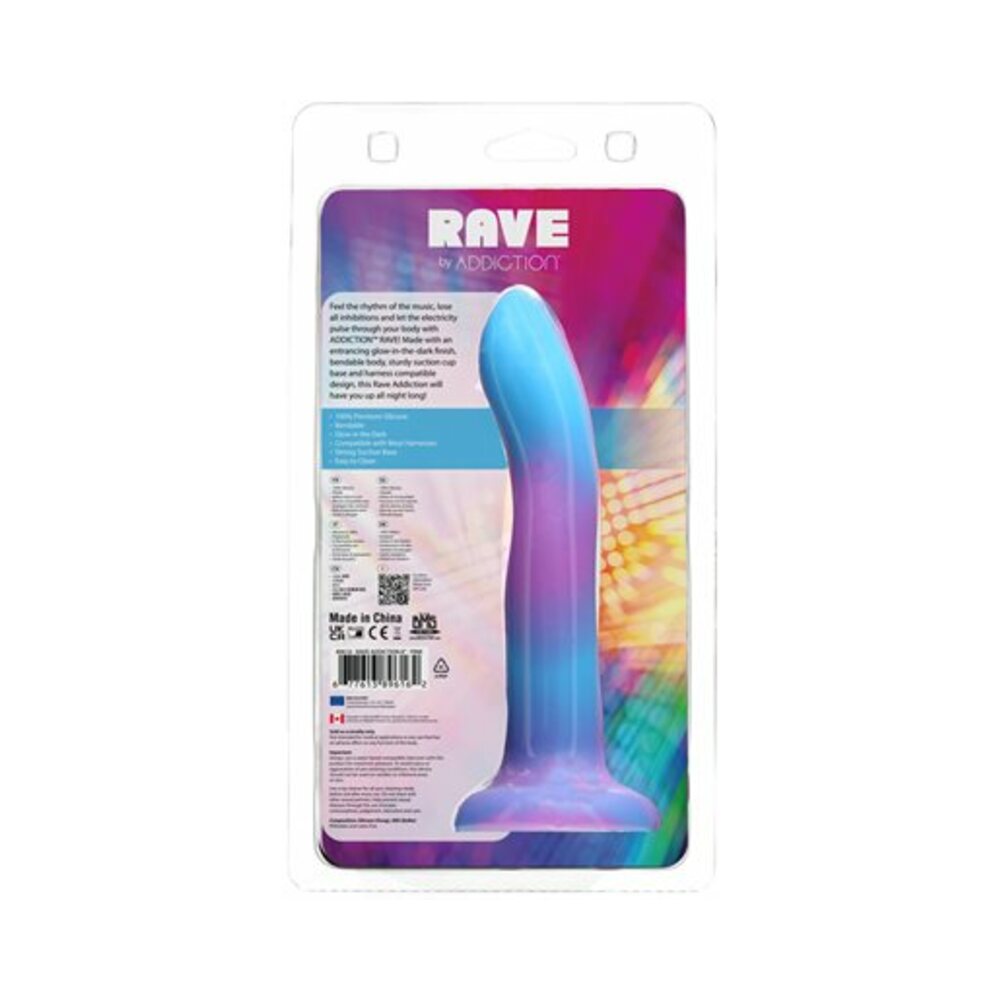 Addiction Rave Bendable 8 in. Silicone Dildo Glow in the Dark Blue Purple - Fantasies Boutique
