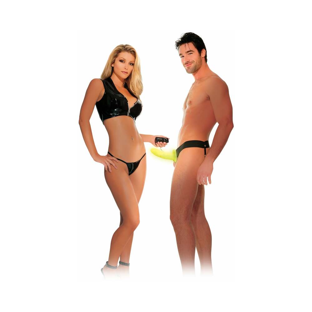 Fetish Fantasy Series For Him or Her Vibrating 6 in. Hollow Strap-On Glow Black - Fantasies Boutique