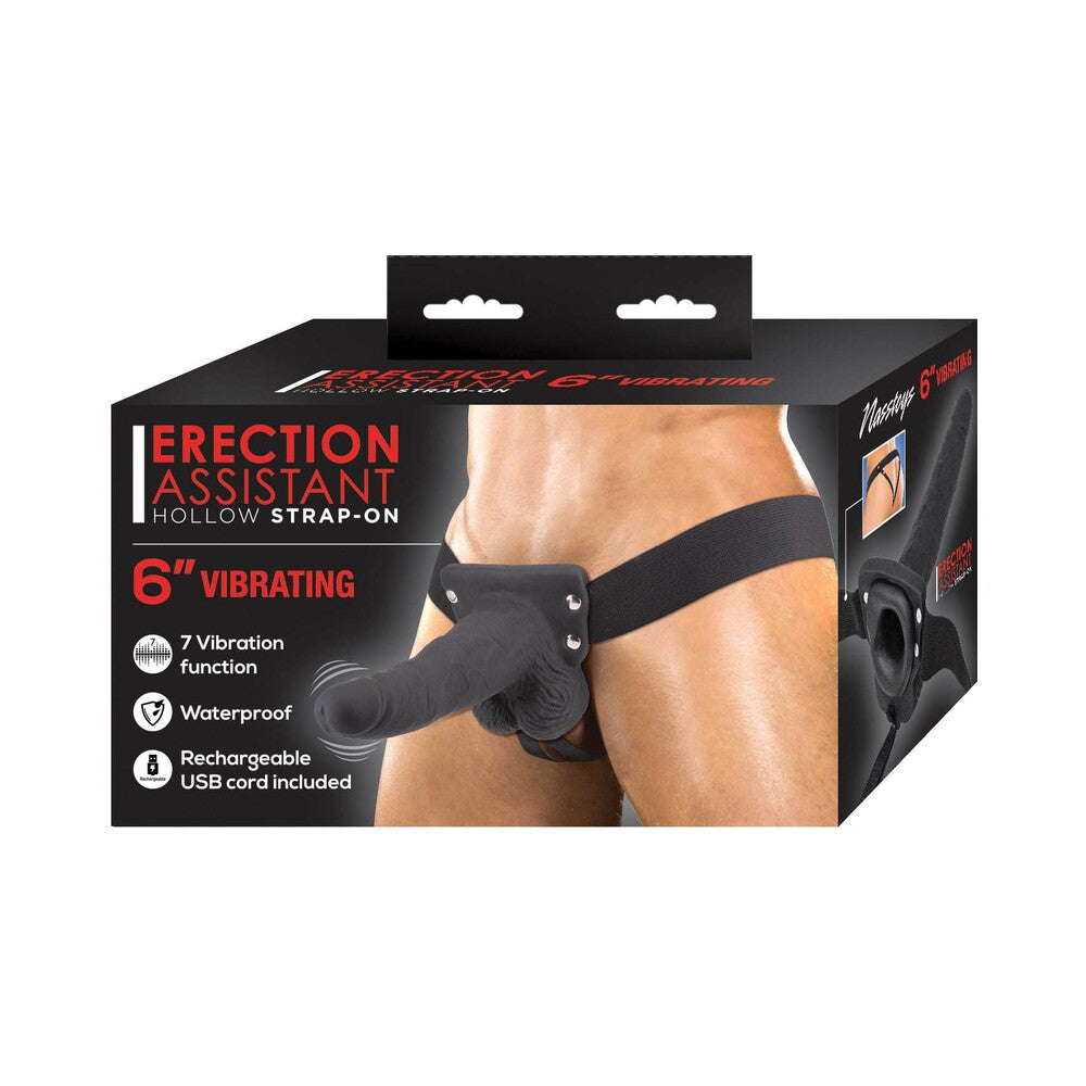 Erection Assistant Hollow Strap-On Vibrating 6 in. Black - Fantasies Boutique