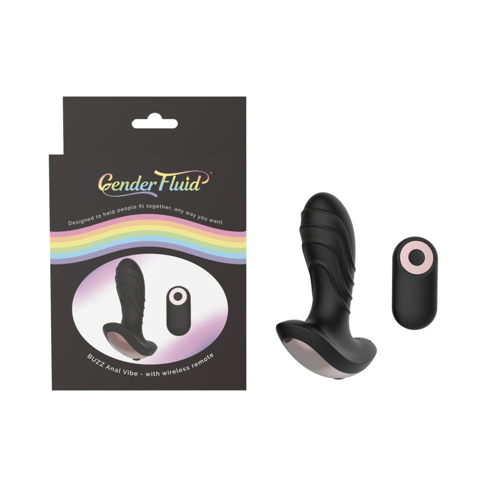 Gender Fluid Buzz Rechargeable Remote-Controlled Silicone Anal Vibrator Black