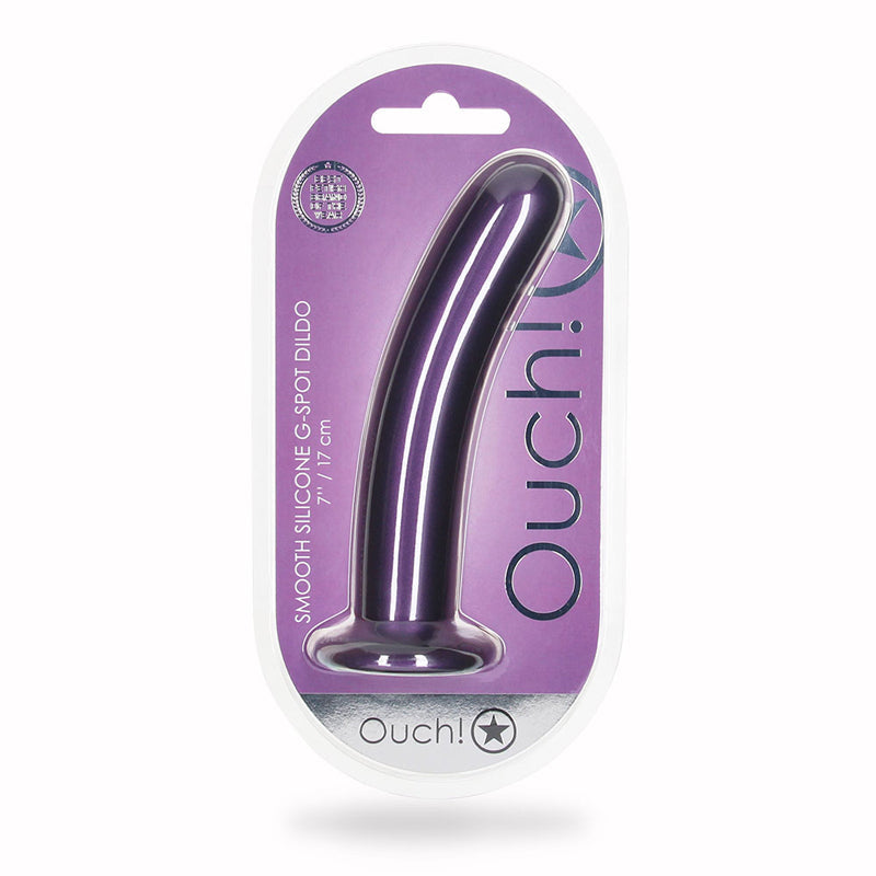 Ouch! Smooth Silicone 7 in. G-Spot Dildo Metallic Purple - Fantasies Boutique