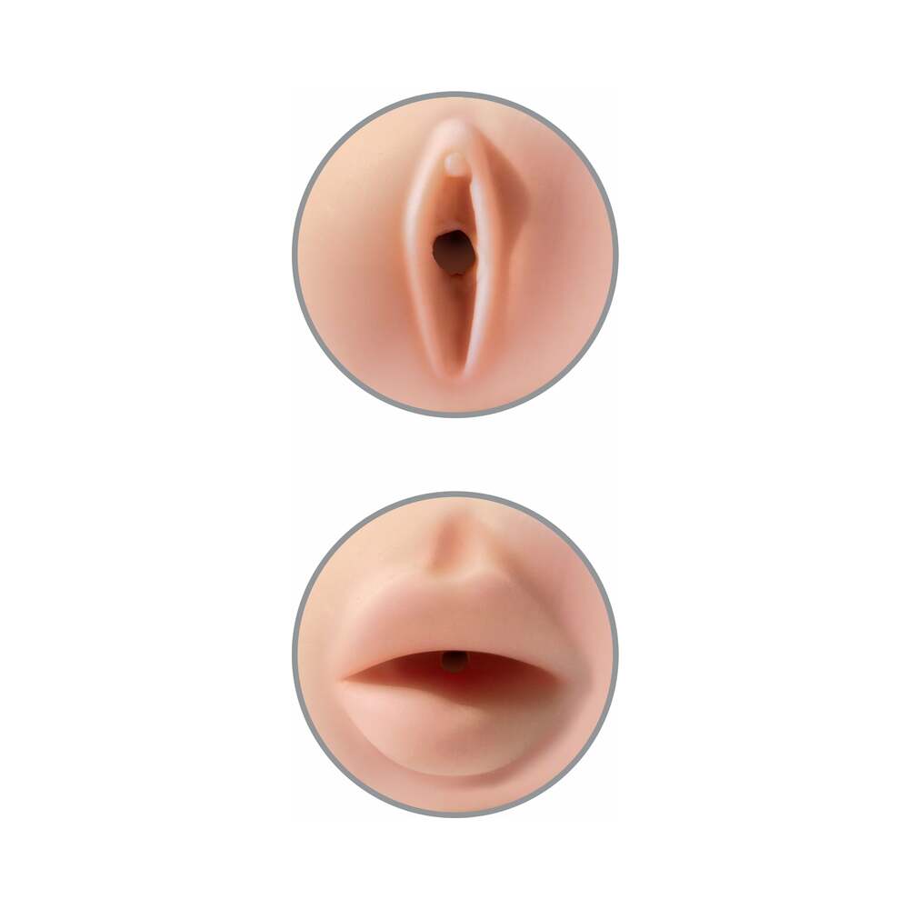 PDX Tight Grip Pussy & Mouth Dual Density Squeezable Masturbator Beige/White - Fantasies Boutique