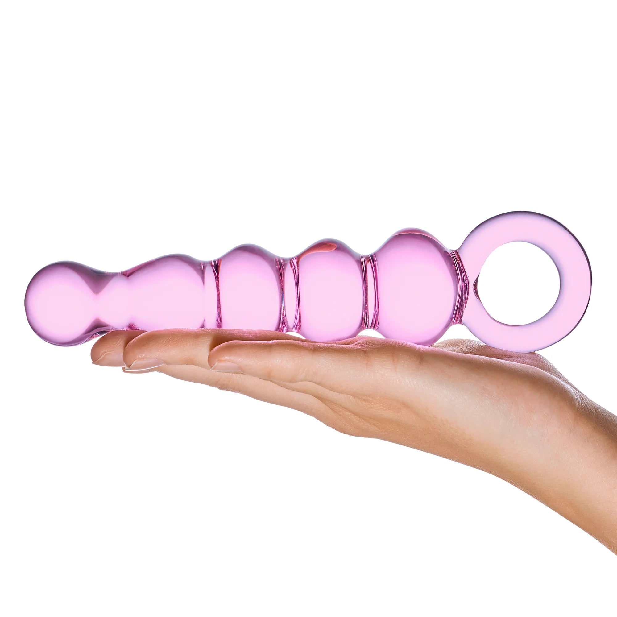 Glas 7.5 in. Quintessence Beaded Anal Slider Glass Dildo with Ring Handle - Fantasies Boutique