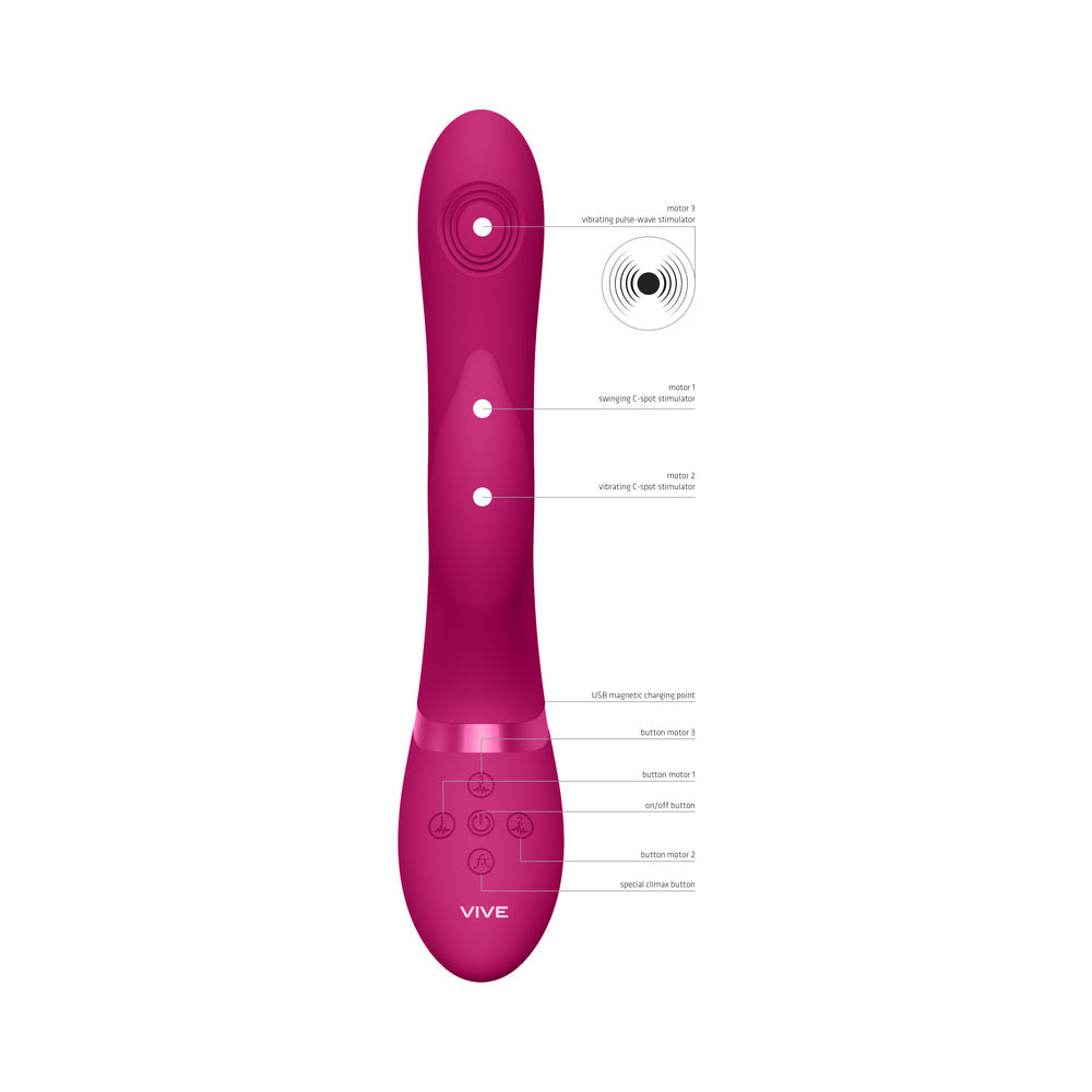 VIVE AIMI Rechargeable Swinging Pulse-Wave Silicone Rabbit Vibrator Pink - Fantasies Boutique