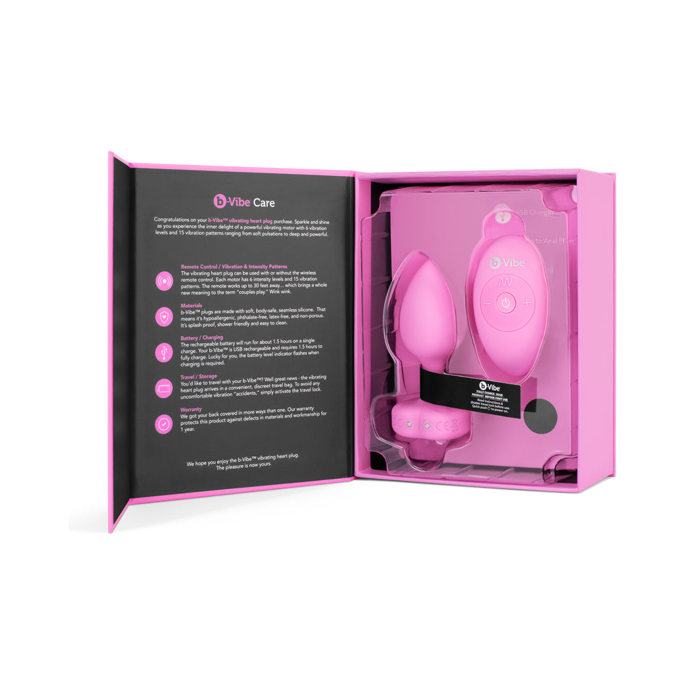 b-Vibe Vibrating Heart Anal Plug with Heart-Shaped Jewel Base S/M Pink - Fantasies Boutique