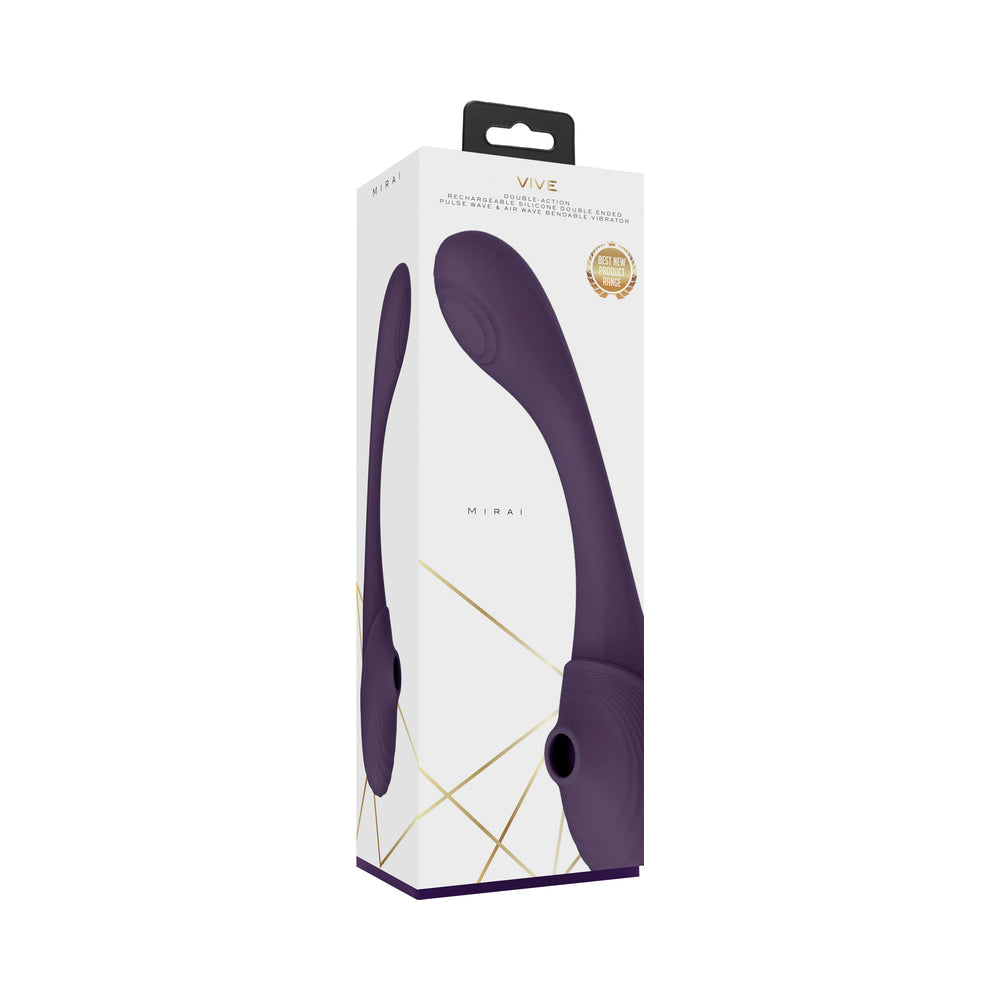 VIVE MIRAI Rechargeable Double Ended Pulse Wave & Air Wave Bendable Silicone Vibrator Purple - Fantasies Boutique