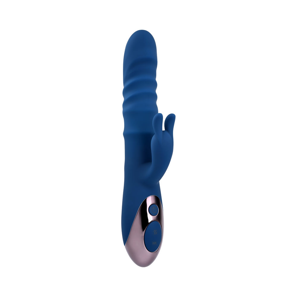 Evolved The Ringer Rechargeable Thrusting Silicone Rabbit Vibrator Blue - Fantasies Boutique