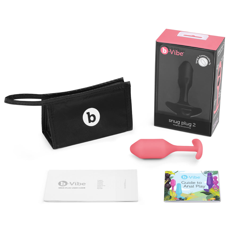 b-Vibe Snug Plug 2 Weighted Silicone Anal Plug Coral - Fantasies Boutique