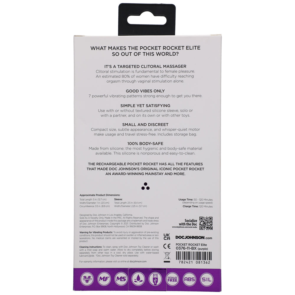 Pocket Rocket Elite Rechargeable Bullet With Removable Sleeve Purple - Fantasies Boutique