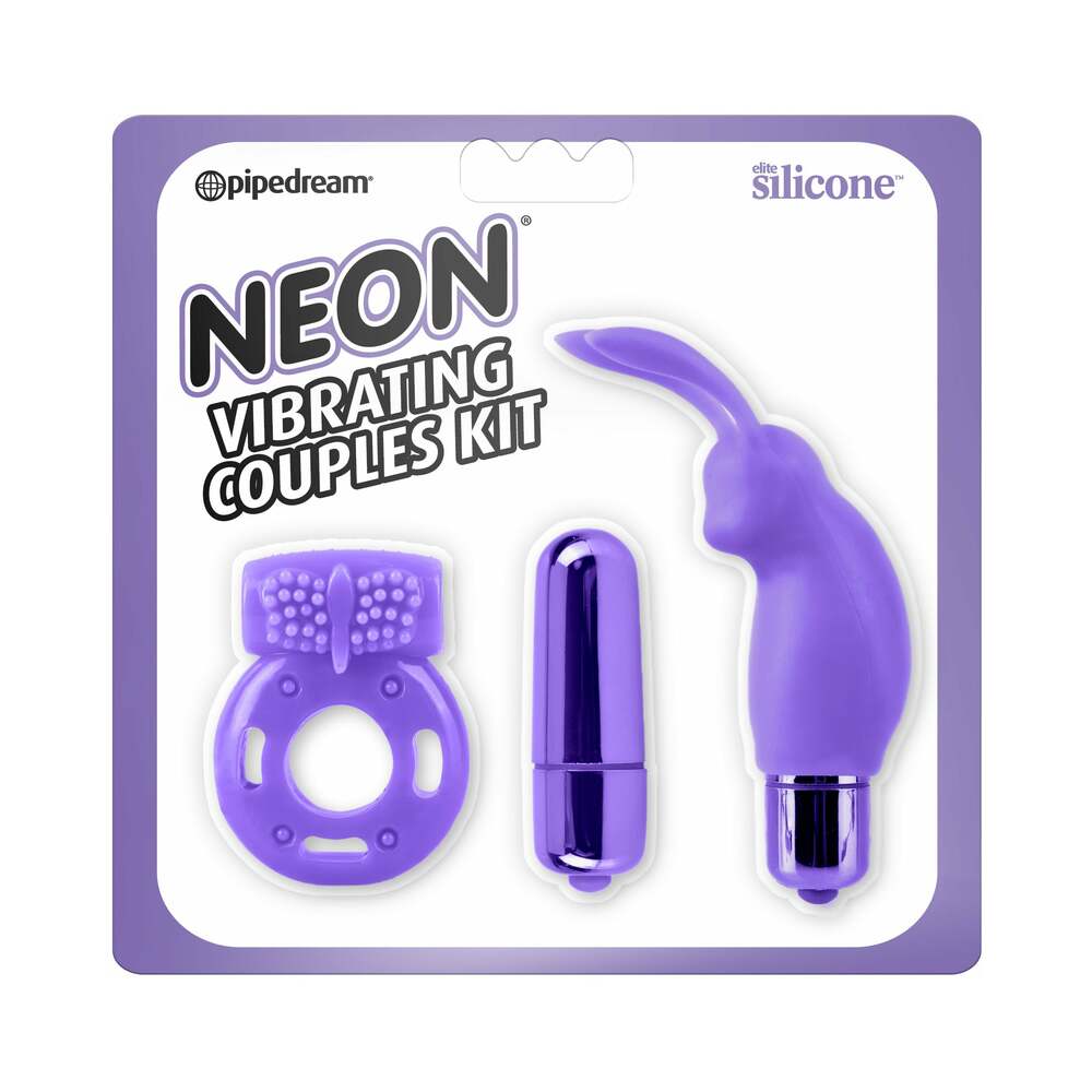 Neon 3-Piece Silicone Vibrating Couples Kit Purple - Fantasies Boutique