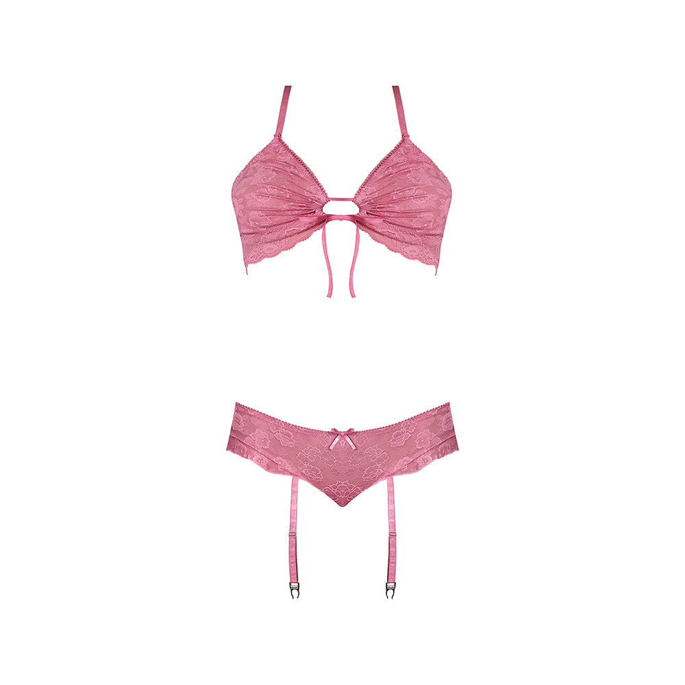 Magic Silk Wisteria Mist Bralette & Panty with Removable Garters Pink S/M