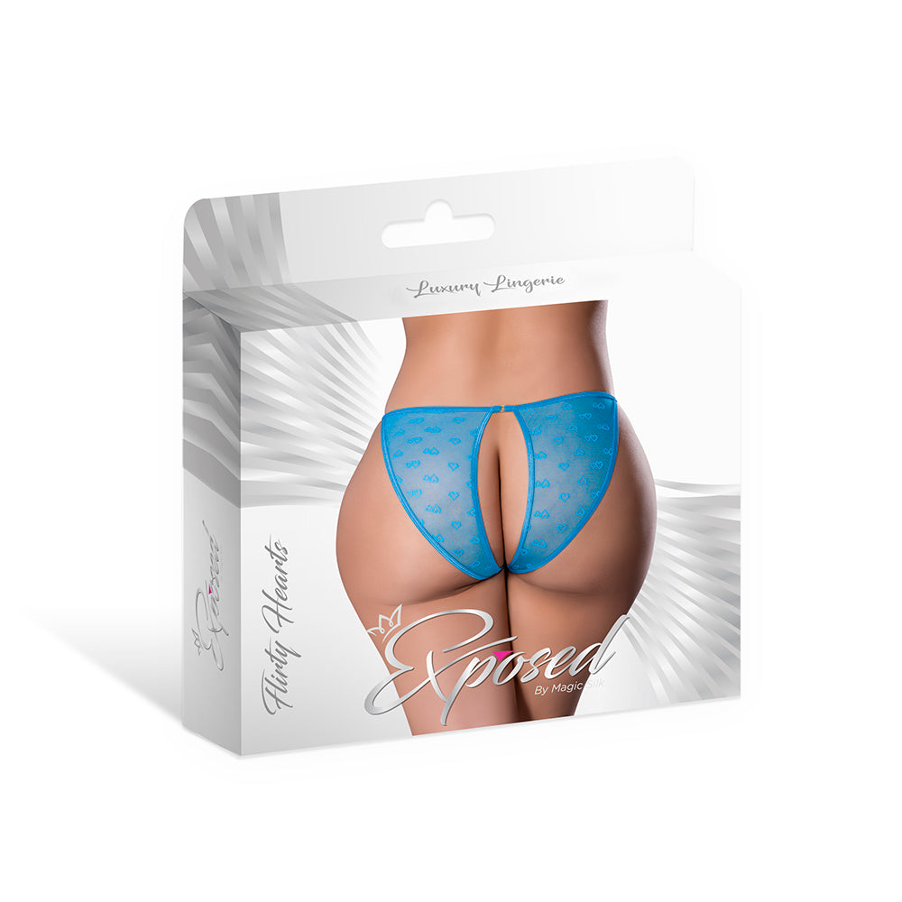 Magic Silk Flirty Hearts Open Back Panty
 Blue Sugar Queen Size