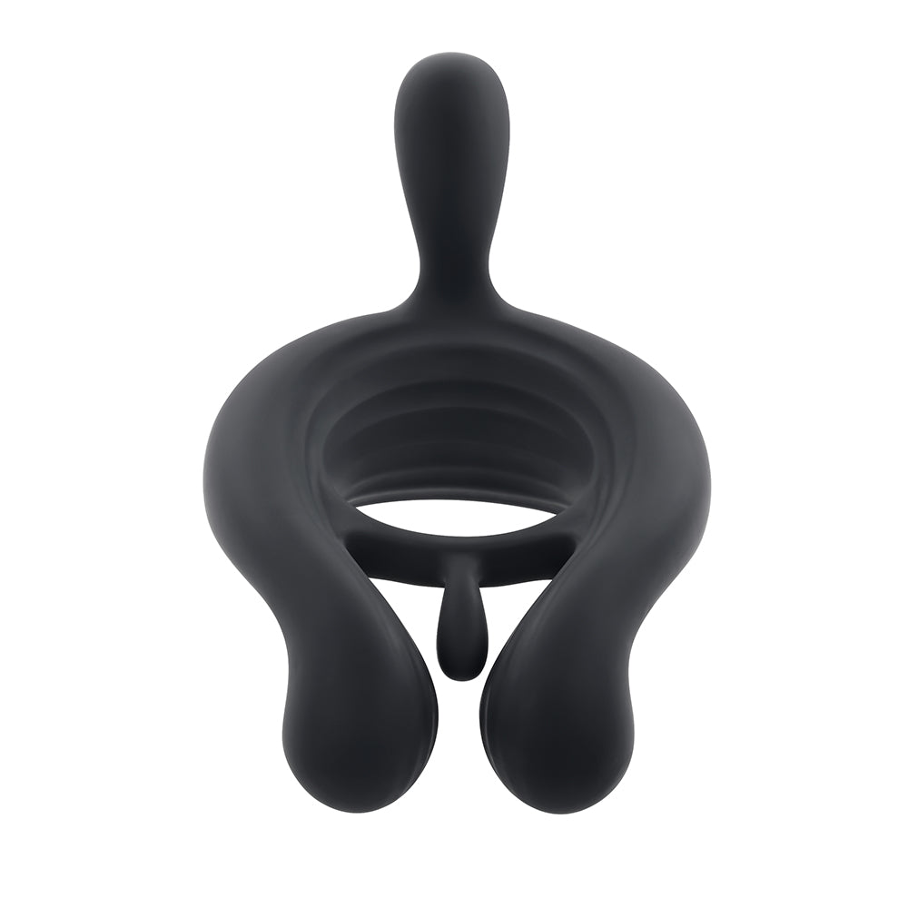 Playboy Triple Play Vibrating Cockring with Stimulator Black - Fantasies Boutique