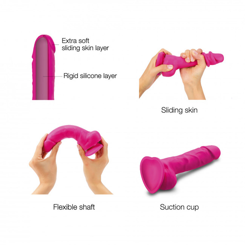 Strap-On-Me Realistic Collection Sliding Skin Dual-Density Silicone Dildo Fuchsia M - Fantasies Boutique