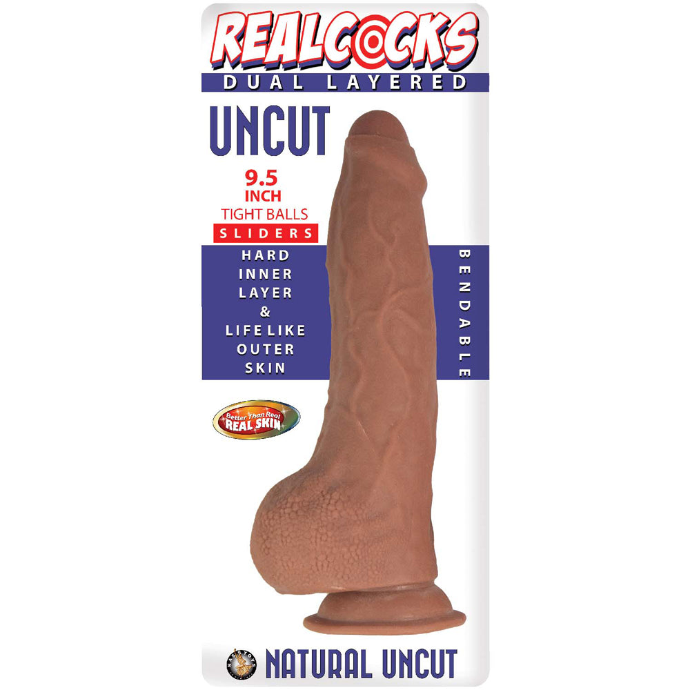 Realcocks Dual Layered Uncut Slider Tight Balls 9.5 in. Brown - Fantasies Boutique