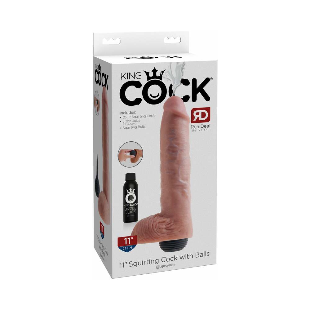 Pipedream King Cock 11 in. Squirting Cock With Balls Realistic Dildo Beige - Fantasies Boutique
