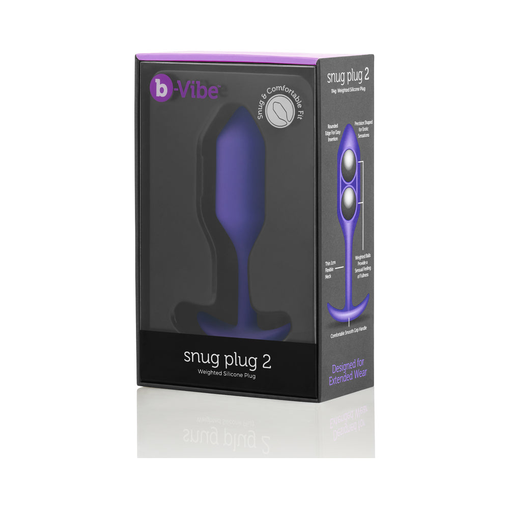 b-Vibe Snug Plug 2 Weighted Silicone Anal Plug Purple - Fantasies Boutique