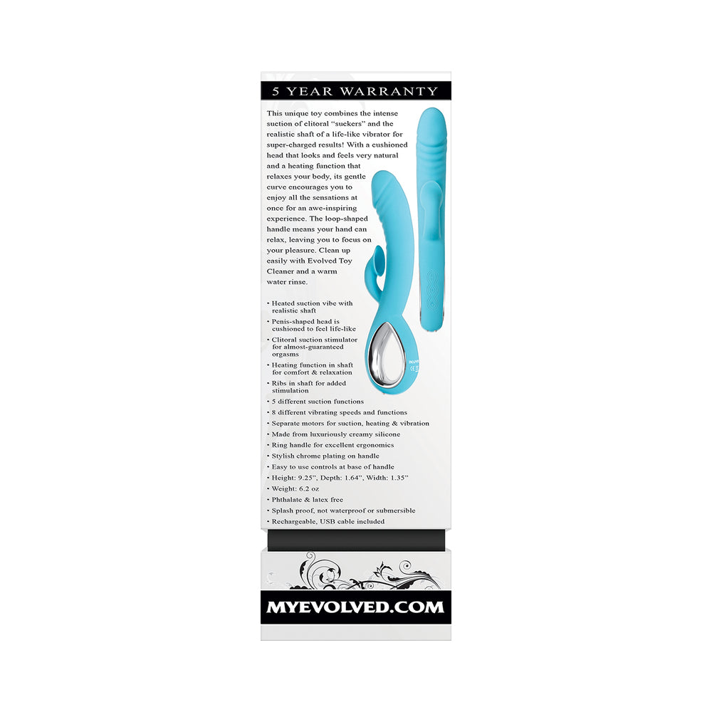 Evolved Triple Infinity Rechargeable Heating Suction Silicone Dual Stimulator Blue - Fantasies Boutique