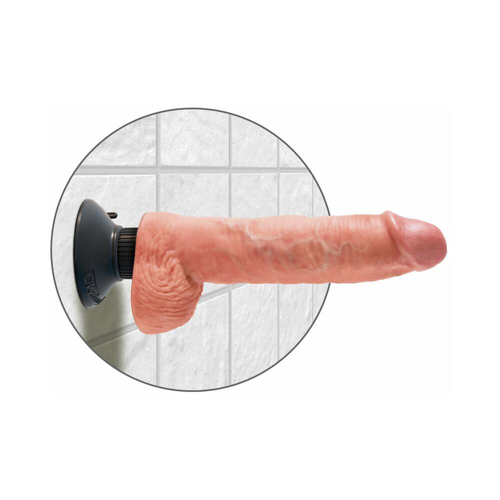 King Cock 10 in. Vibrating Cock With Balls Poseable Suction Cup Dildo Beige - Fantasies Boutique