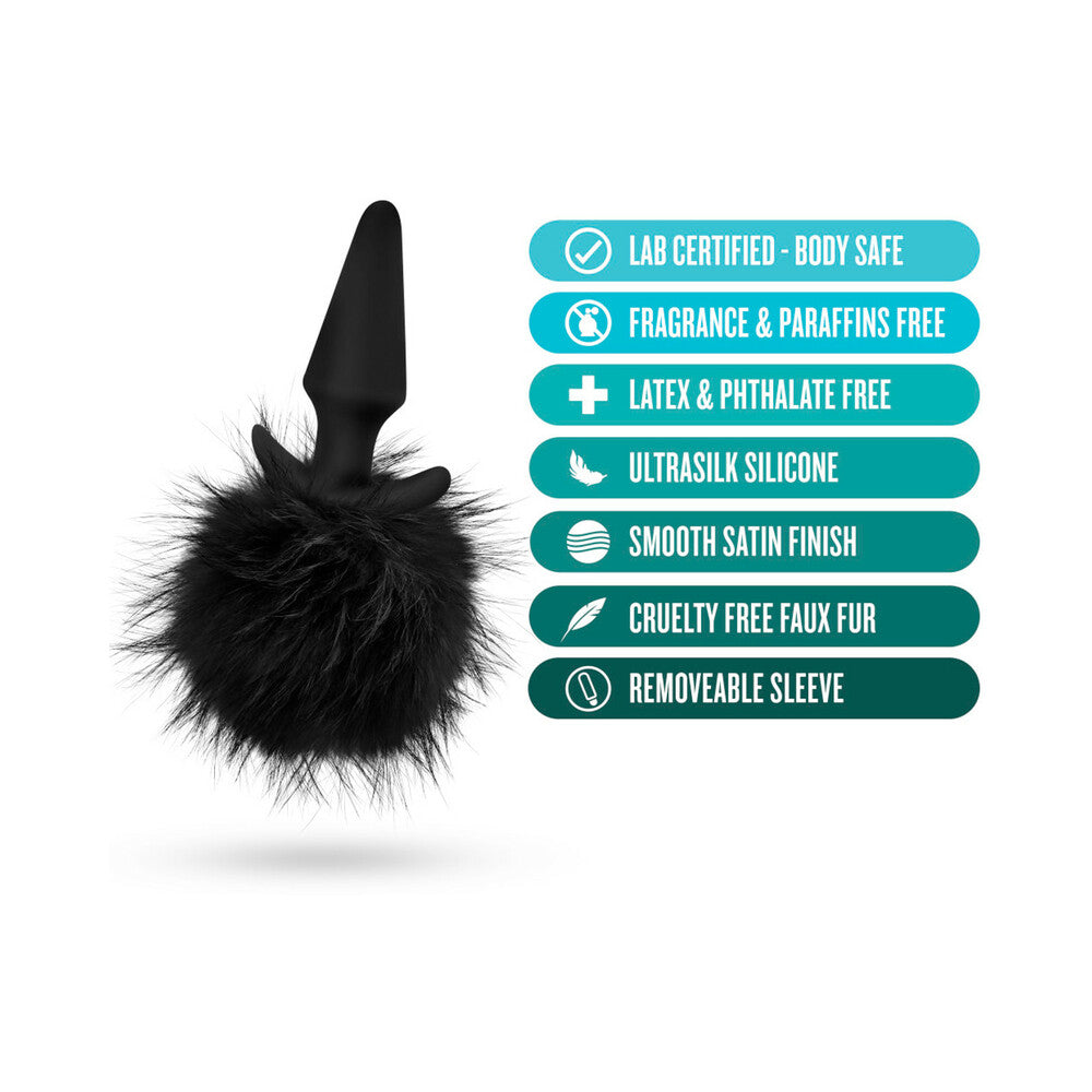 Blush Anal Adventures Platinum Silicone Rabbit Tail Plug Black - Fantasies Boutique