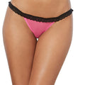 Dreamgirl Panty with Lace Ruffle Trim, Open-Back Heart Detail Hot Pink/Black S Hanging - Fantasies Boutique