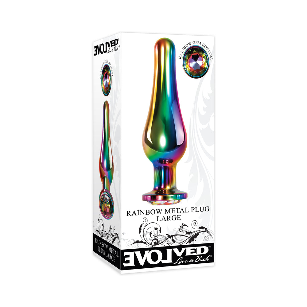 Evolved Rainbow Metal Anal Plug With Rainbow Gemstone Base Large - Fantasies Boutique