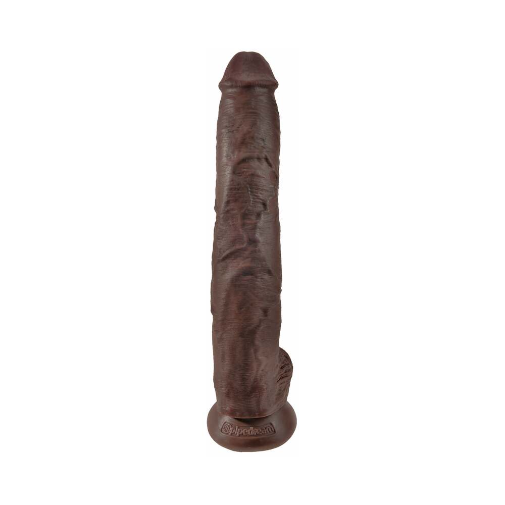 King Cock 14 in. Cock With Balls Realistic Suction Cup Dildo Brown - Fantasies Boutique