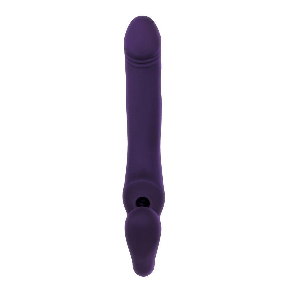 Evolved 2 Become 1 Rechargeable Remote-Controlled Silicone Strapless Strap-On With Suction Purple - Fantasies Boutique