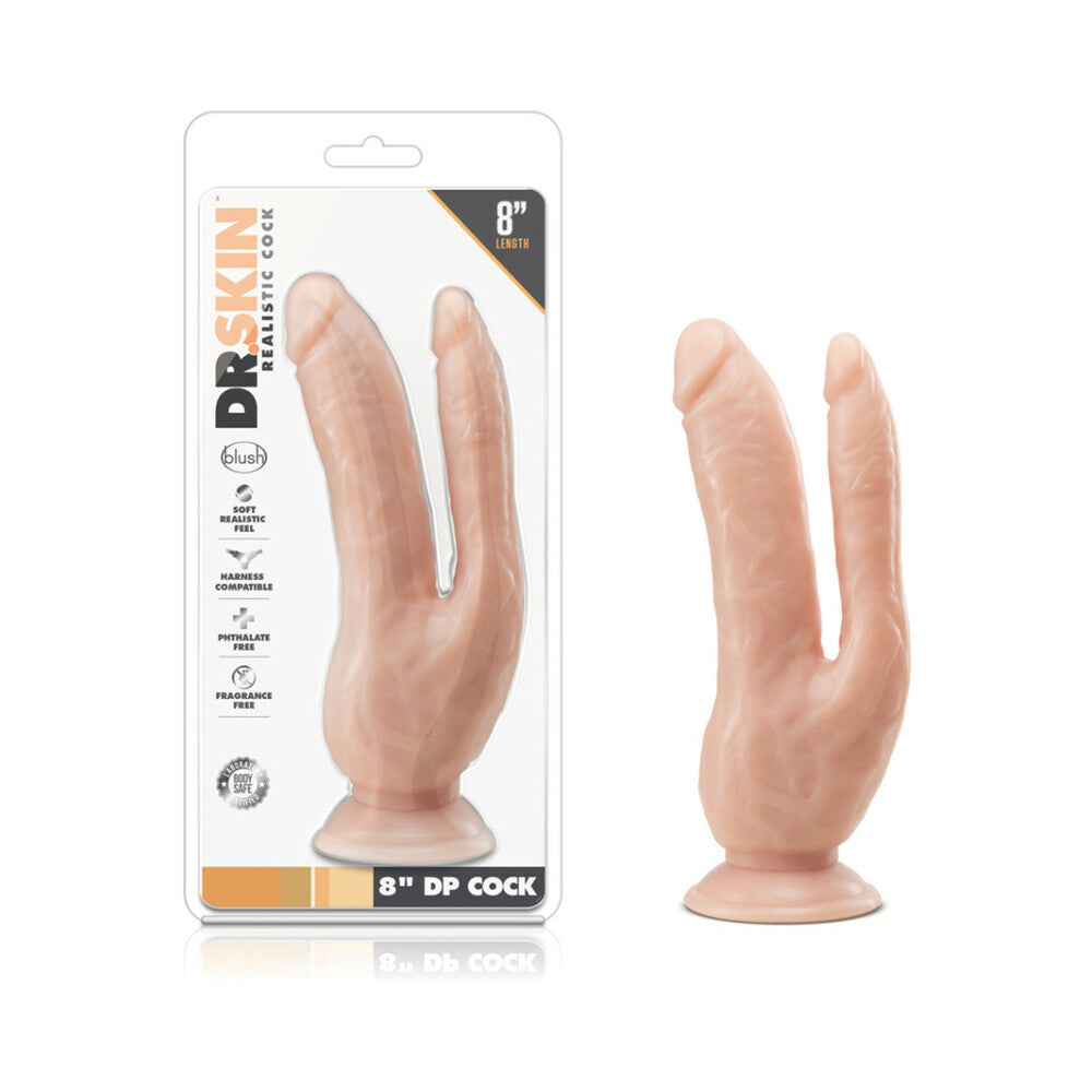 Dr. Skin DP Cock Realistic 8 in. Dual Entry Dildo Beige - Fantasies Boutique