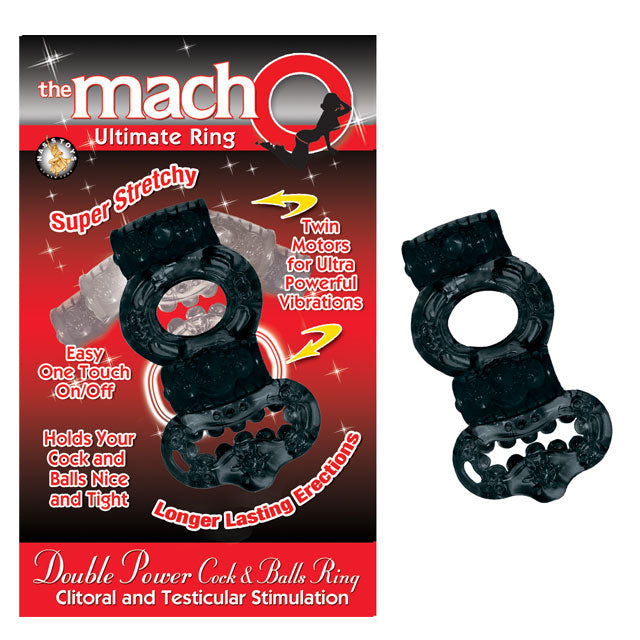 Macho 2X Power Cock & Balls Vibrating Ring (Black) - Fantasies Boutique