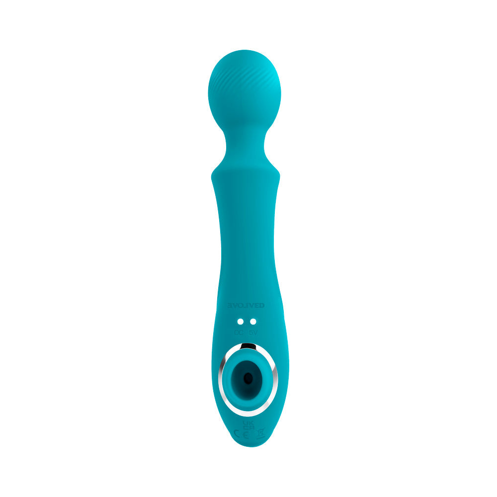 Evolved Wanderful Sucker Rechargeable Wand with Suction Silicone Teal - Fantasies Boutique