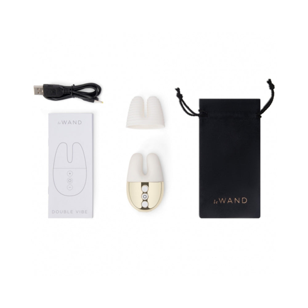 Le Wand Chrome Double Vibe Rechargeable Silicone Mini Vibrator White/Gold - Fantasies Boutique