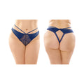 Fantasy Lingerie Kalina Strappy Microfiber & Lace Thong With Back Cutout Navy Queen Size - Fantasies Boutique