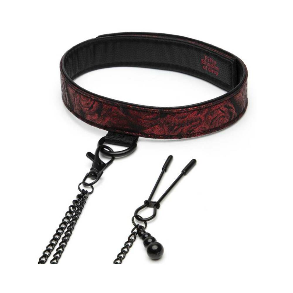 Fifty Shades of Grey Sweet Anticipation Reversible Collar, Nipple Clamps Red/Black - Fantasies Boutique