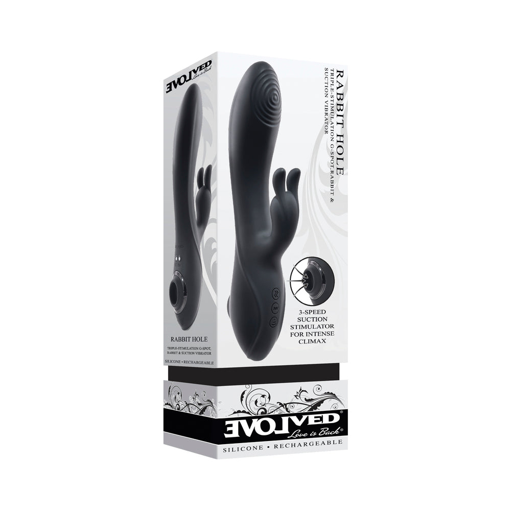 Evolved Rabbit Hole 3-in-1 Rechargeable Triple Stimulation Silicone Suction Vibrator Black - Fantasies Boutique