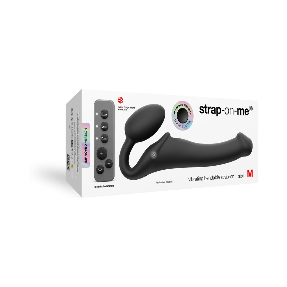 Strap-On-Me Rechargeable Remote-Controlled Silicone Vibrating Bendable Strap-On Black M - Fantasies Boutique