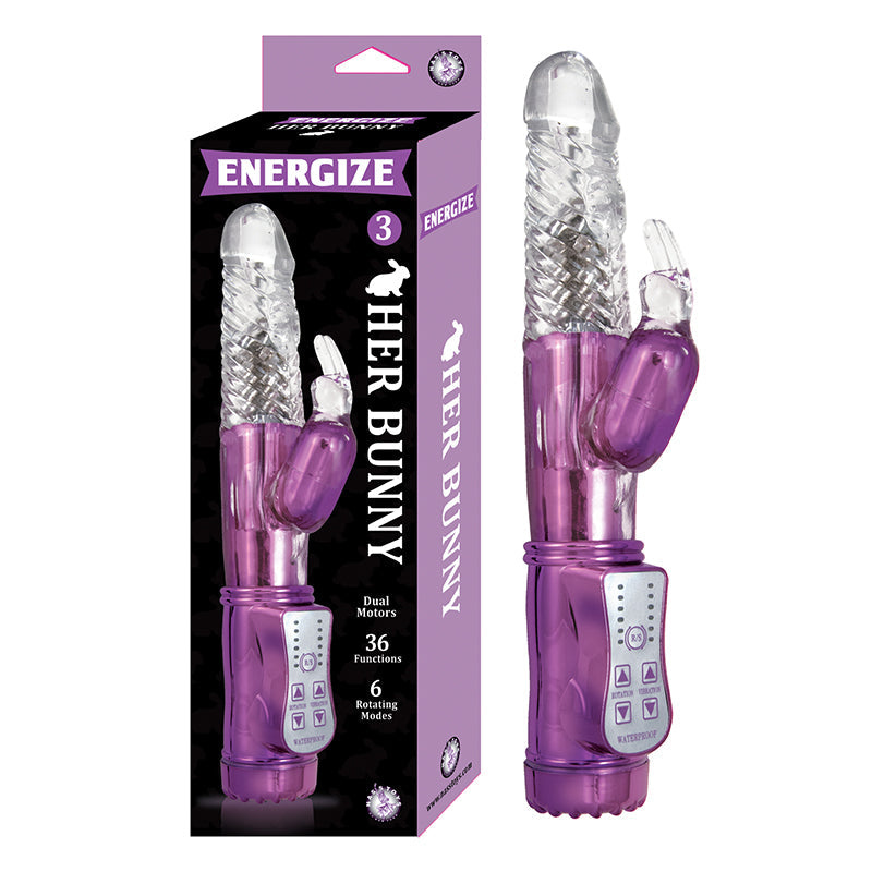 Energize Her Bunny 3 Energize Dual Motors 36 Function 6 Rotation Modes Waterproof Purple - Fantasies Boutique