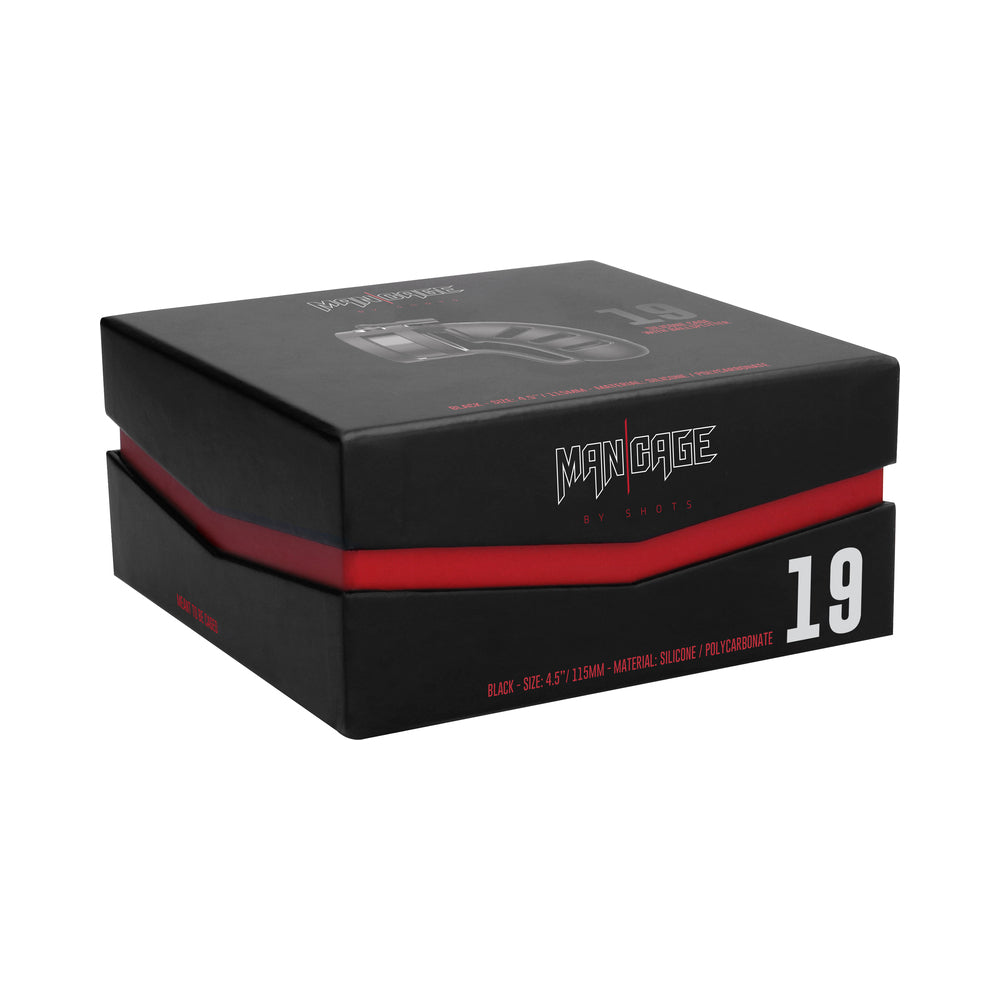 Shots ManCage Model 19 Adjustable 4.5 in. Silicone Ballsplitter Cock Cage Black - Fantasies Boutique