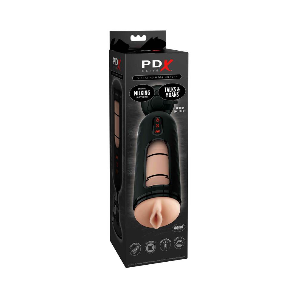 PDX Elite Vibrating Mega Milker Rechargeable Stroker With Hands-Free Suction Cup Beige/Black - Fantasies Boutique