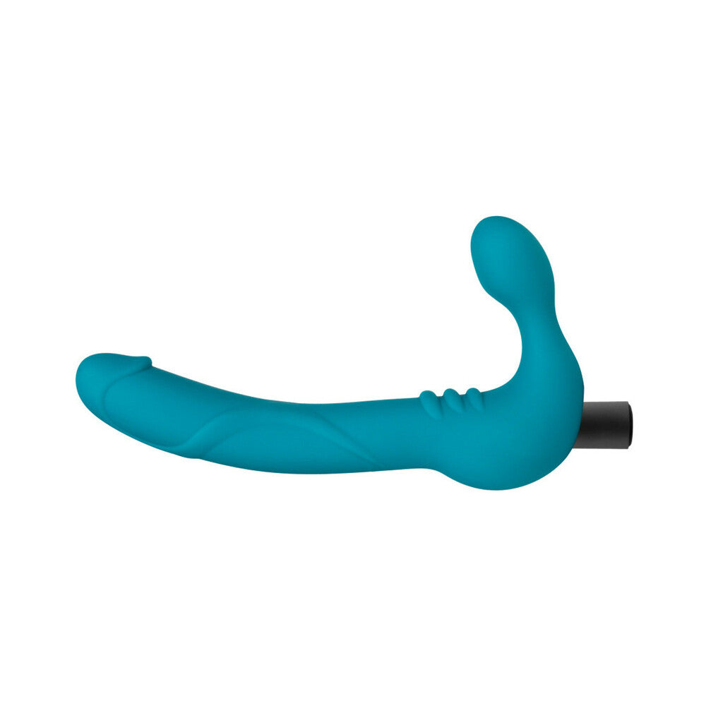 Temptasia Luna 9 in. Silicone Strapless Strap-On Dildo with Rechargeable Bullet Vibrator Teal - Fantasies Boutique