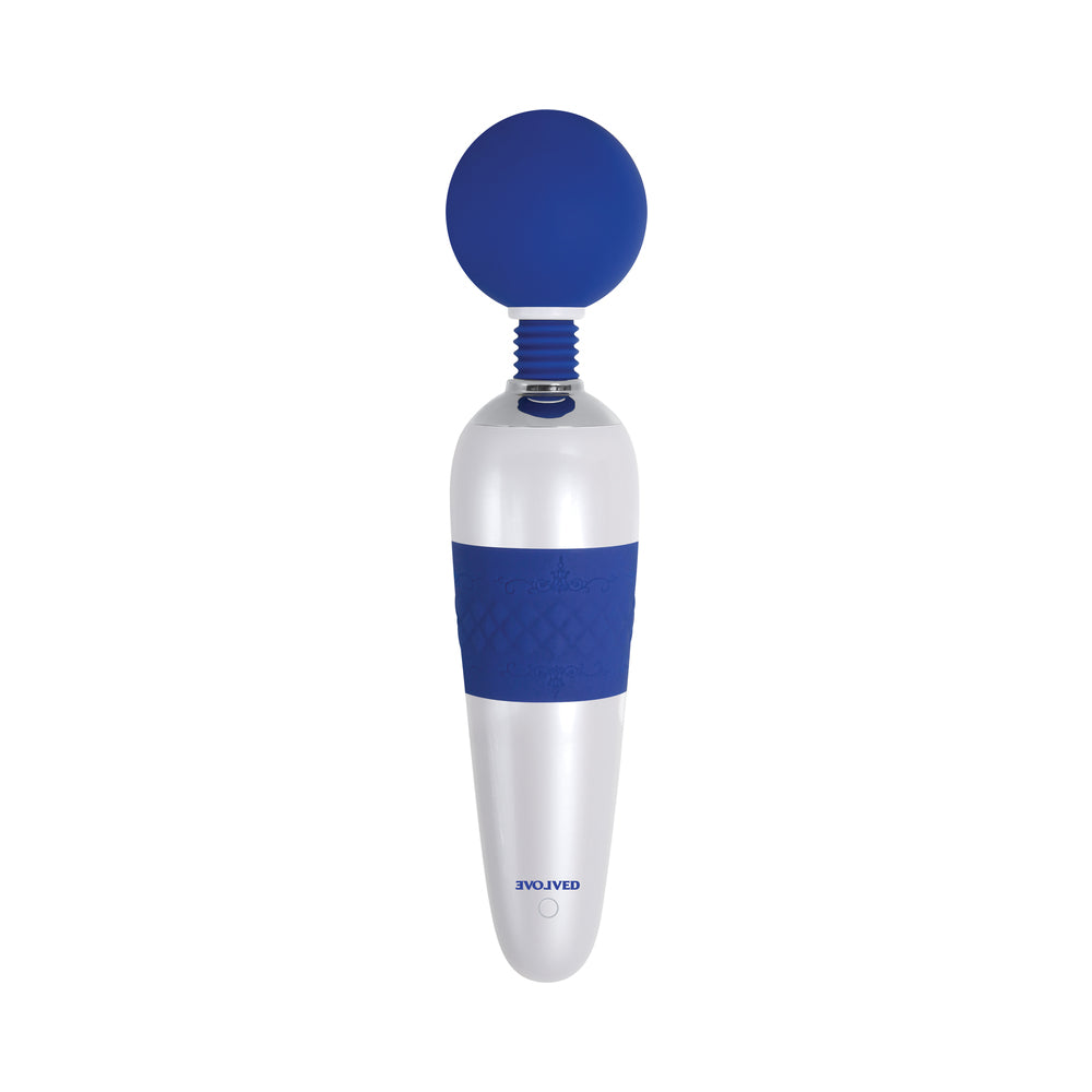 Evolved On The Dot Rechargeable Silicone Flexible Head Wand Vibrator Blue/White - Fantasies Boutique