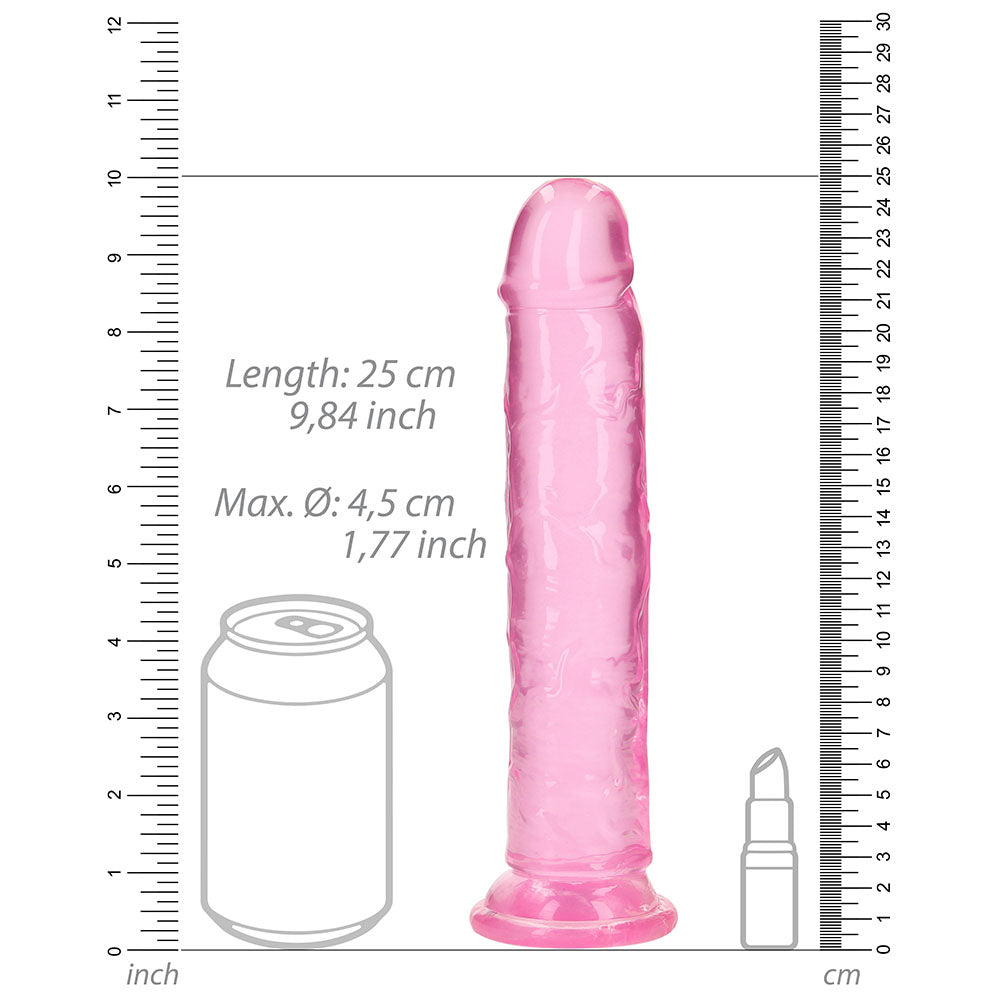 RealRock Crystal Clear Straight 9 in. Dildo Without Balls Pink - Fantasies Boutique