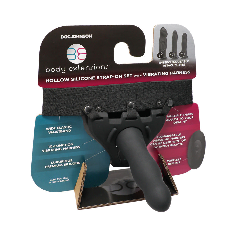 Be Daring Body Extensions Hollow Slim Dong Strap-On 2-Piece Set Black - Fantasies Boutique
