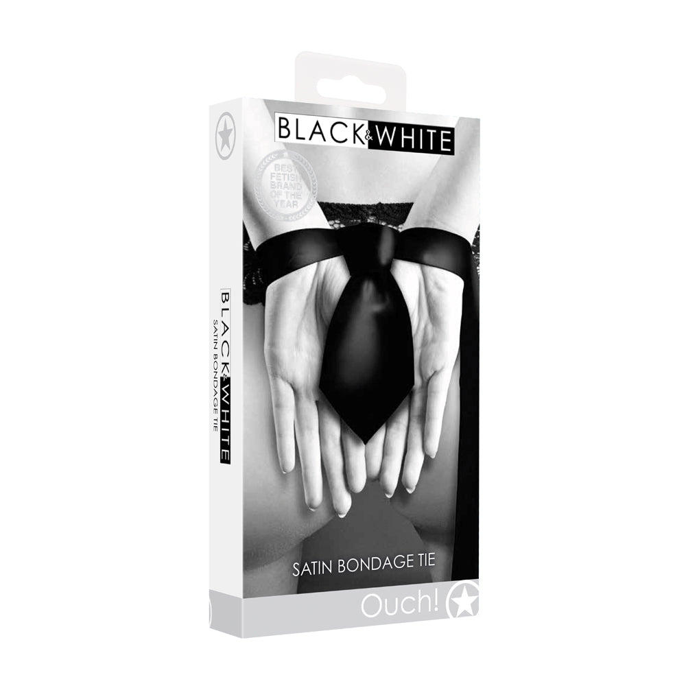 Ouch! Black & White Satin Bondage Tie Black - Fantasies Boutique