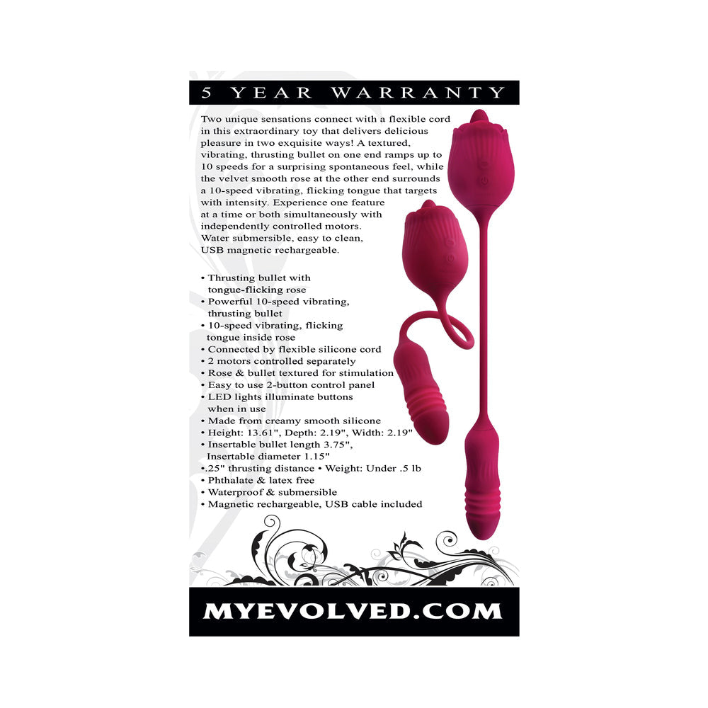 Evolved Wild Rose Rechargeable Dual-Ended Silicone Thrusting Egg & Flicking Tongue Vibrator Red - Fantasies Boutique