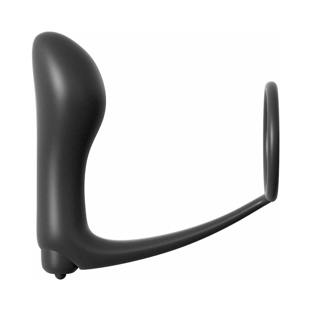 Anal Fantasy Collection Silicone Ass-Gasm Vibrating Cockring & Plug Black